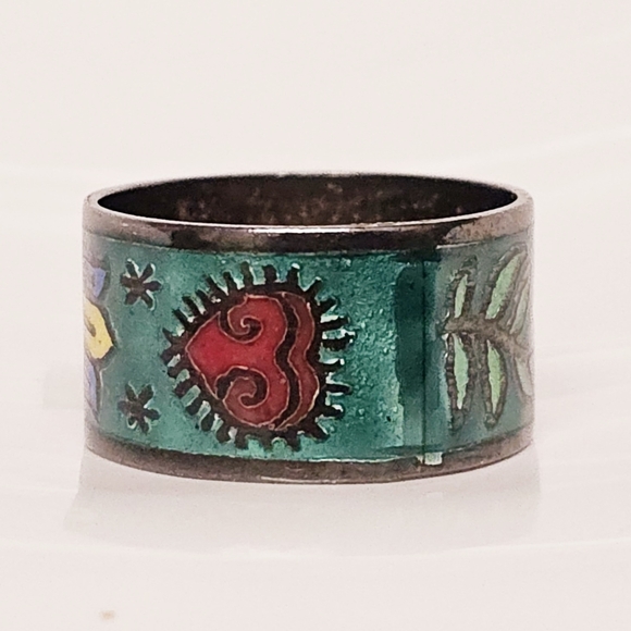 Vintage Sterling silver enamel ring 7.5 - Picture 2 of 10
